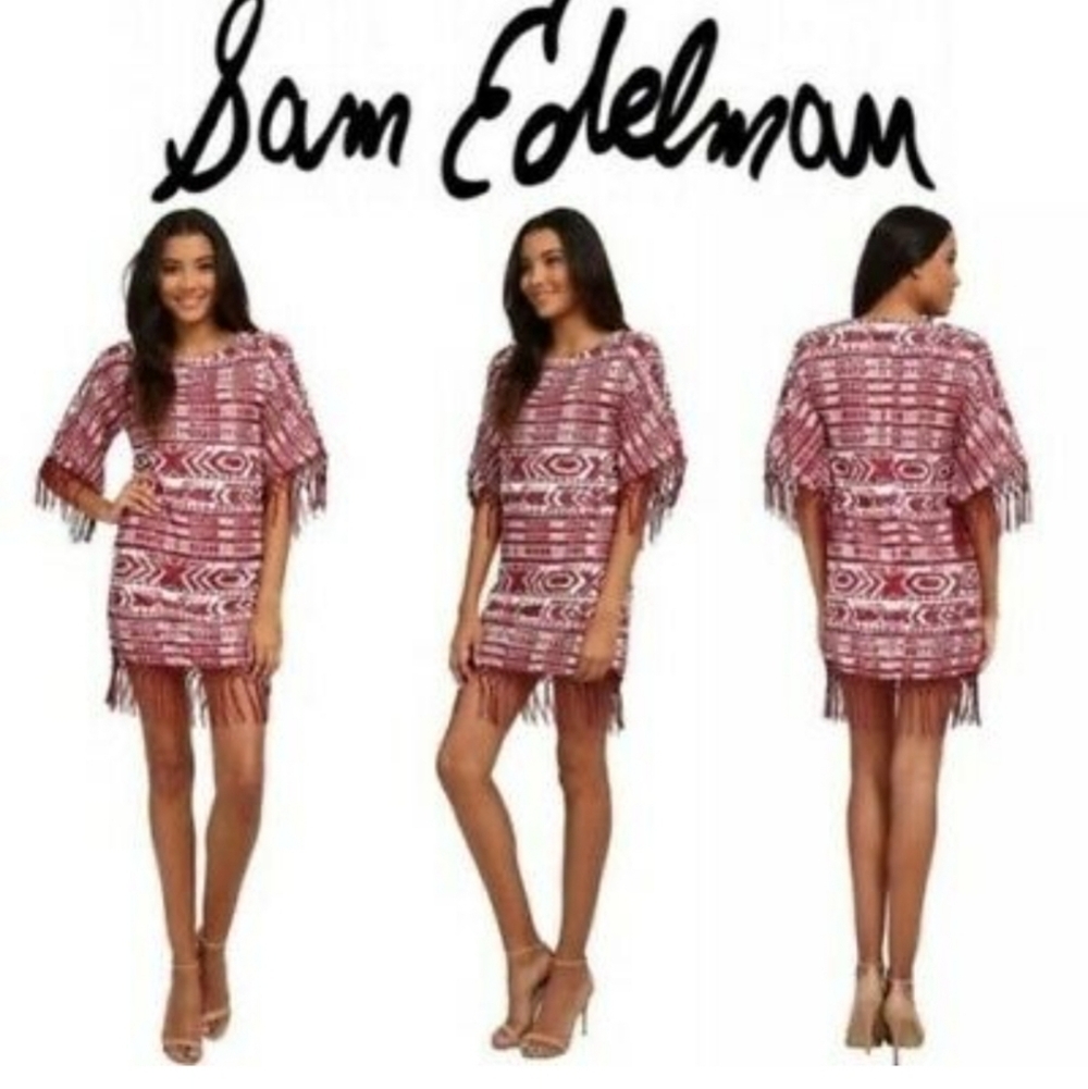 NWT SAM EDELMAN burgundy fringe dress